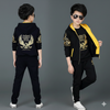 3 Pcs Winter Tracksuits For Boys And Girls Hoodie+ Shirt + Trouser Black And Golden Luxury Look