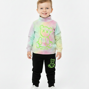 Cartoon print full sleeve shirt with trouser 2 pcs dress for girls and boys