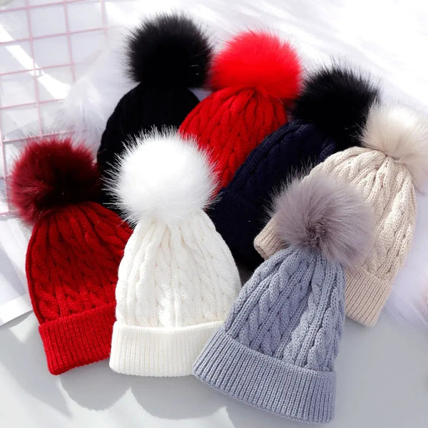 4313 Kids fashion winter woolen cap single pom pom cap for boys and girls