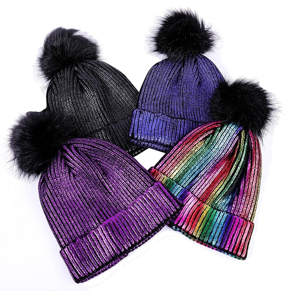 4314 Baby caps beanie hat metal colour pompom warm cap for boys and girls