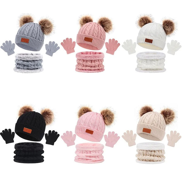 4315 Western caps baby knit gloves hat scarf 3pcs warm cap for boys and girls