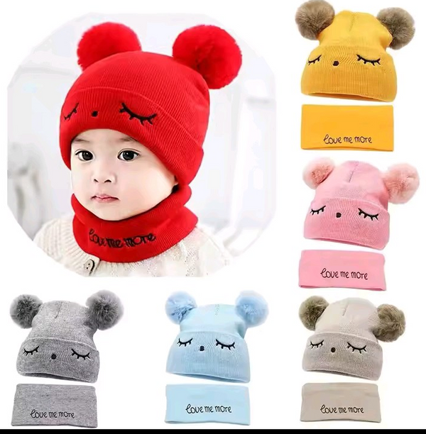 4317 Kids clothing brands printed soft winter cap with neck scarf for boys and girls