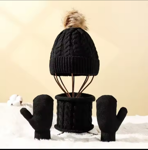 4319 Boys caps Pakistan 3pcs set cap+neck scarf with gloves single pompom beanie cap for boys and girls