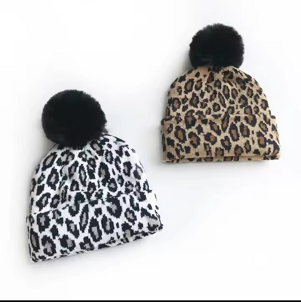 4337 Kids fashion leopard print soft warm cap for boys and girls