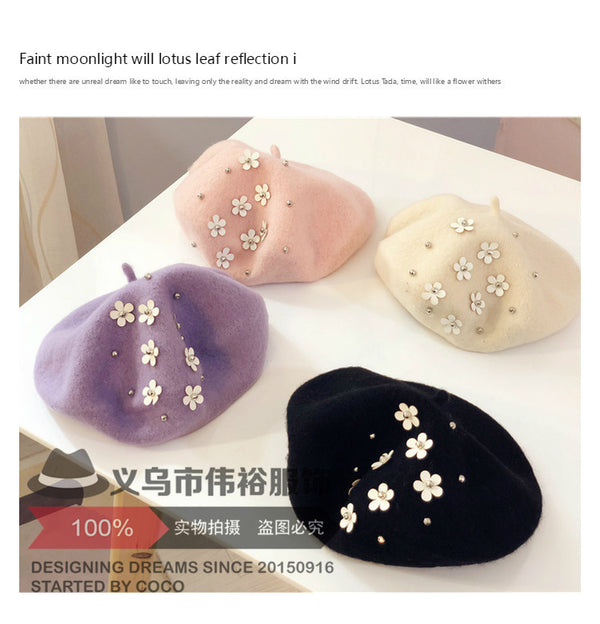 4338 Western caps new style pearl with flower design cap for girls