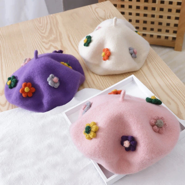4340 Infant caps wool flower winter warm japanese style cap for girls