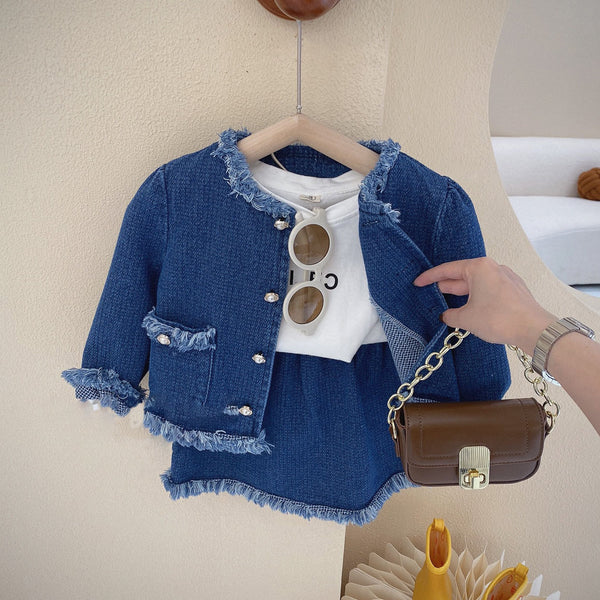 Girls clothes new denim jacket with skirt outfit dress for girls