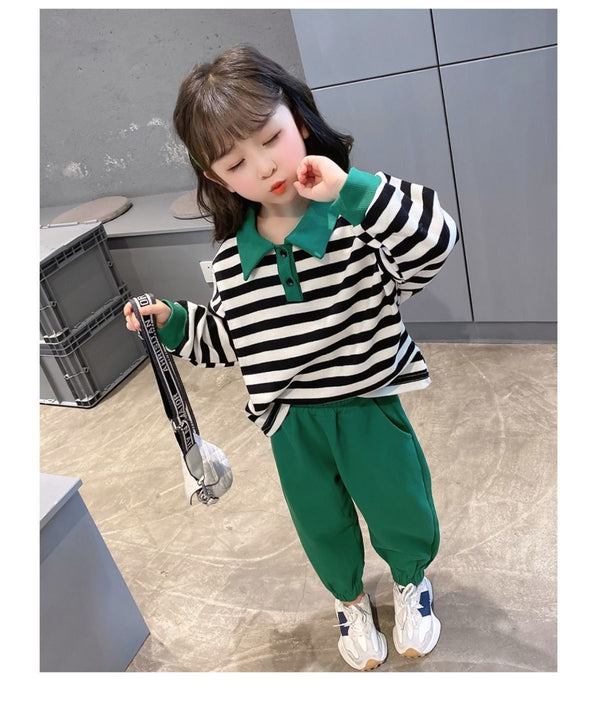 4439 kids clothing brands striped fashion sweater+trouser 2pcs dress for girls