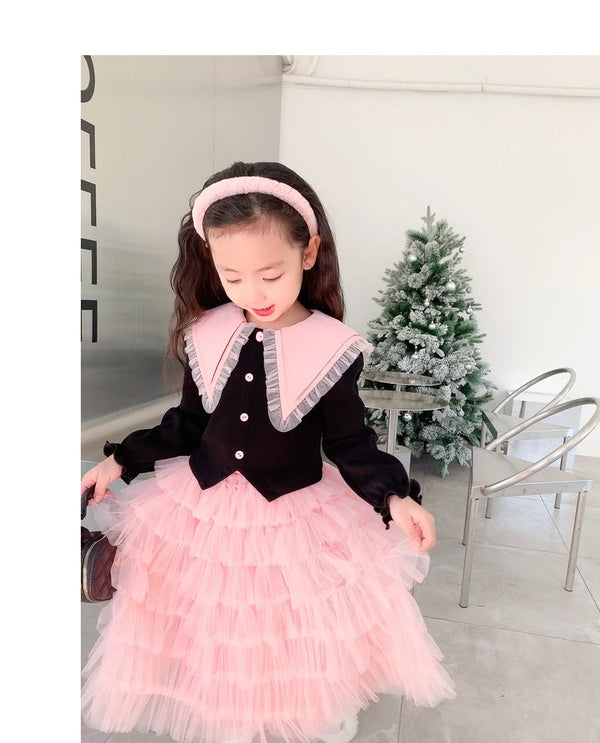 Kids clothes online Pakistan full sleeve princess top and skirt birthday designed dress for girls