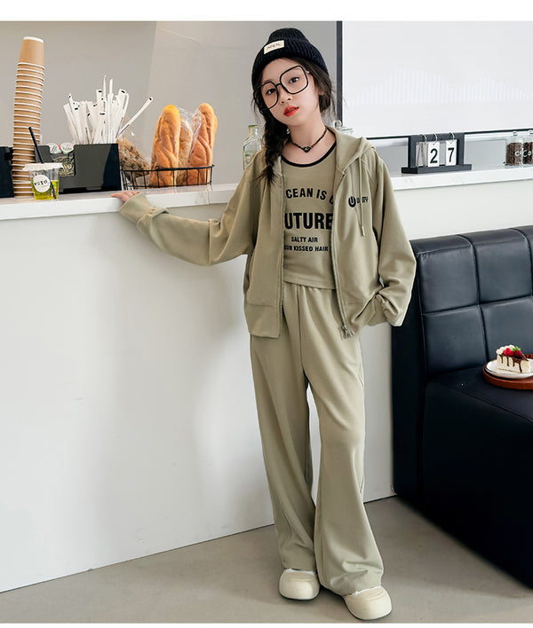 4444 Baby clothes Pakistan zipper sweatshirt + pant 2pcs track suit for girls