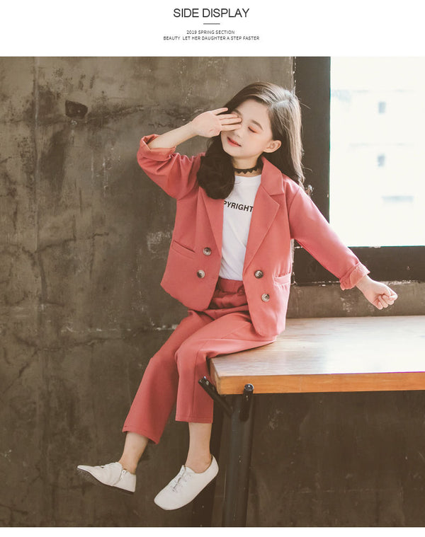 4445 Children’s clothing Pakistan formal casual pant with coat 2 pcs dress for girls