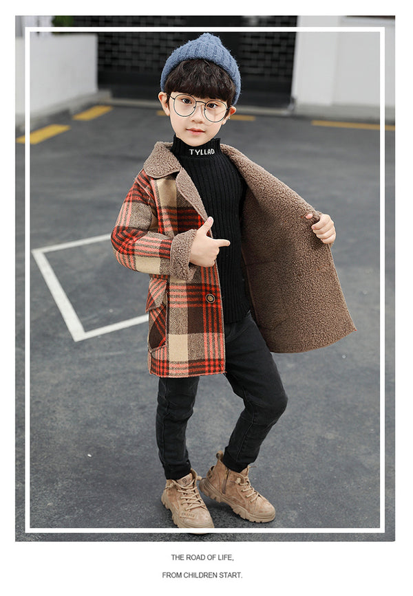 4448 Baby clothes Pakistan girls long Wool warm check style coat for girls