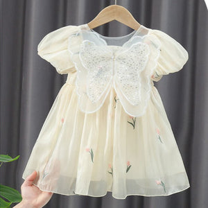 Infant clothing bubble sleeves back small wings double layared princess frock for girls