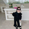 Girls plush edge lapel top shirt collar furr design flared pant 2 piece for girls