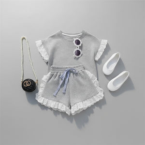 T-shirt lace short -sleeved with short lace style dress for girls