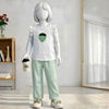 2-Piece Strawberry Summer Set – White Ruffle Sleeve Top & Mint Green Pants