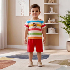 Toddler Boys 2-Piece "Cute Bear" Colorful Striped Summer Outfit Set