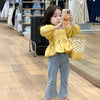 Kids fashion Pakistan korean spring floral long sleeved shirt or nine trumpet jeans dress for girls