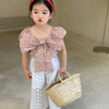 Kids wear Pakistan big bow floral short sleeved top + mosquito resistant pant 2 piece dress for girls