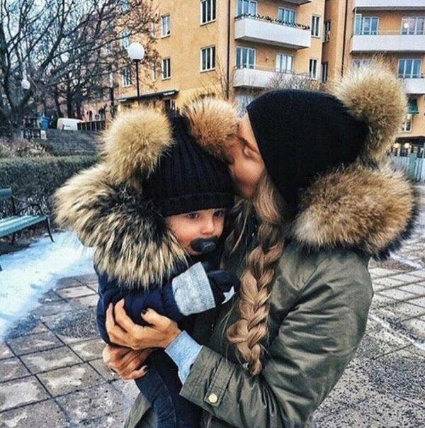 4301 Baby caps double fur pom pom soft warm baby winter cap for girls and boys