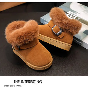 Kids shoes soft warm inside furr flat round shoes for girls and boys