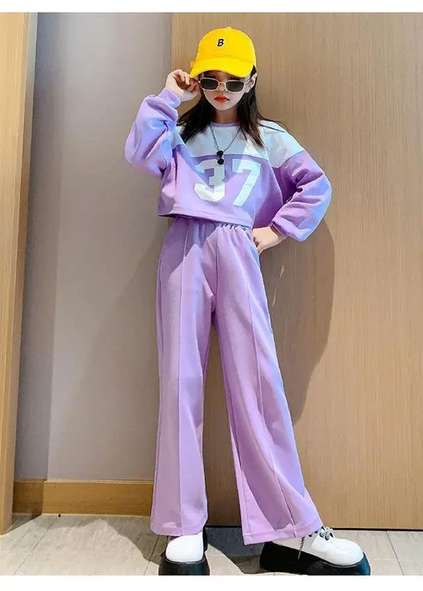 4458 Kids clothes casual patchwork pullover shirt with pant 2pcs dress for girls