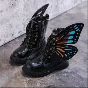 Girls shoes waterproof martin shoes wings style leather shoes for girls