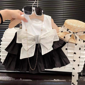 Western Dress big bow vest sleeveless top with skirt 2 piece dress for girls