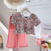 kids clothing brands casual flower printed shirt and wide leg pant dress for girls
