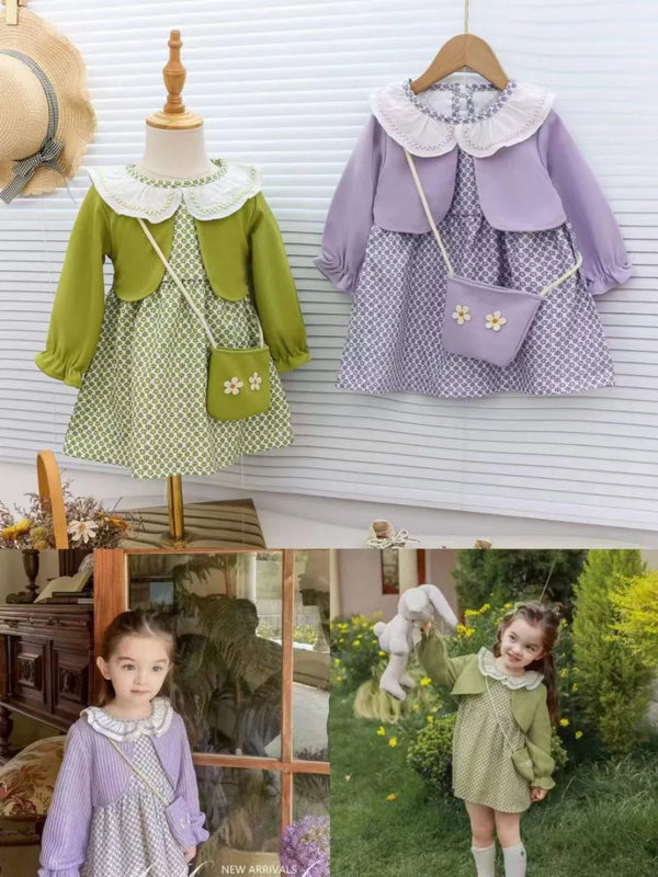 Fashion cotton dress with bag dress for girls