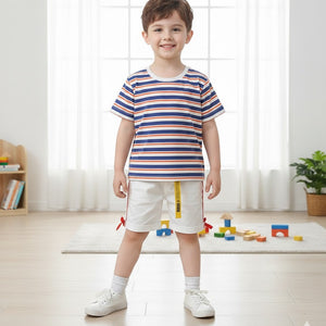 Summer Kid’s Short Sleeve T-shirt Classic Striped Top for Boys and Girls