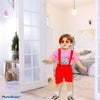 Cartoon (Minion) Print O Neck T Shirt with Dungaree Style Short