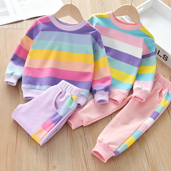Baby products online rainbow stripe top bottom shirt and trouser dress for girls