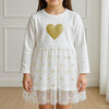 Heart printed mesh cotton full sleeve frock for girls