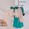 Baby products online floral lapel sweater+flared pant 2 pcs dress for girls