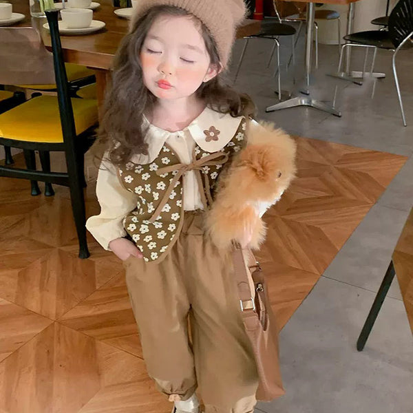 4422 Kids wear top+bloomars flower style vest+pant three piece dress for girls