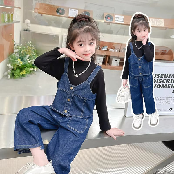 4424 Girls clothing jeans vest+pant and shirt three piece dress for girls