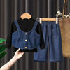 Girls clothing jeans vest+pant and shirt three piece dress for girls