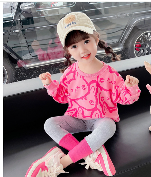 New fashion print round shirt with pant dress for girls