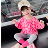 New fashion print round shirt with pant dress for girls
