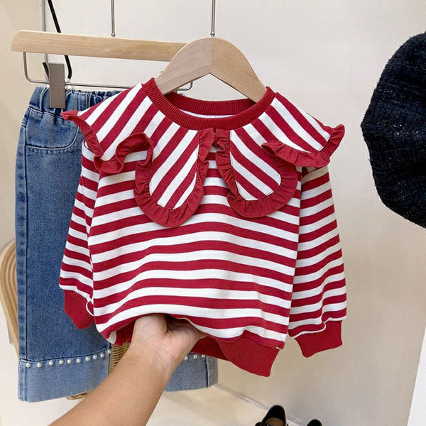 Girls clothes Pakistan striped doll collar top sweatshirt+beaded jeans 2pcs dress for girls