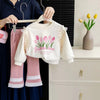 Kid clothing flower printed lace fashion shirt and pant dress for girls