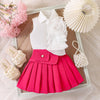 Kids fashion flower decorated lapel top + pleated skirt two-piece dress for girls